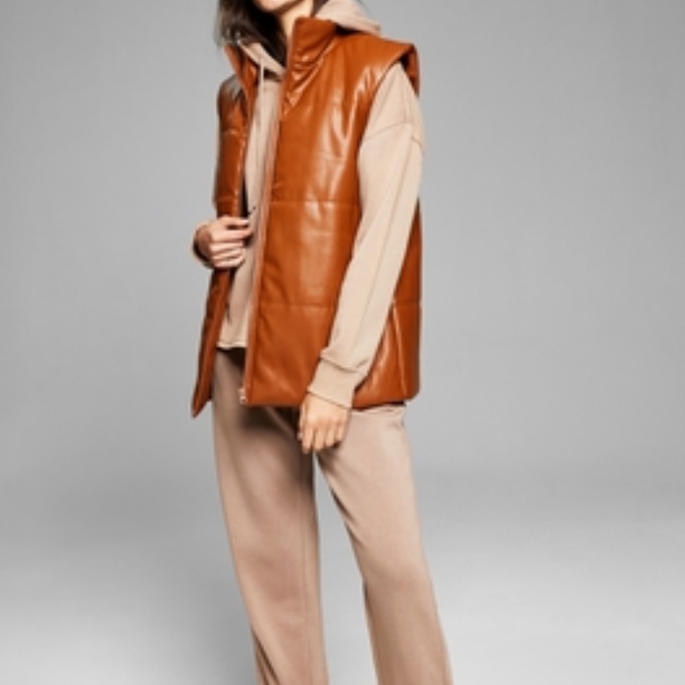 Faux- Leather Puffer Vest